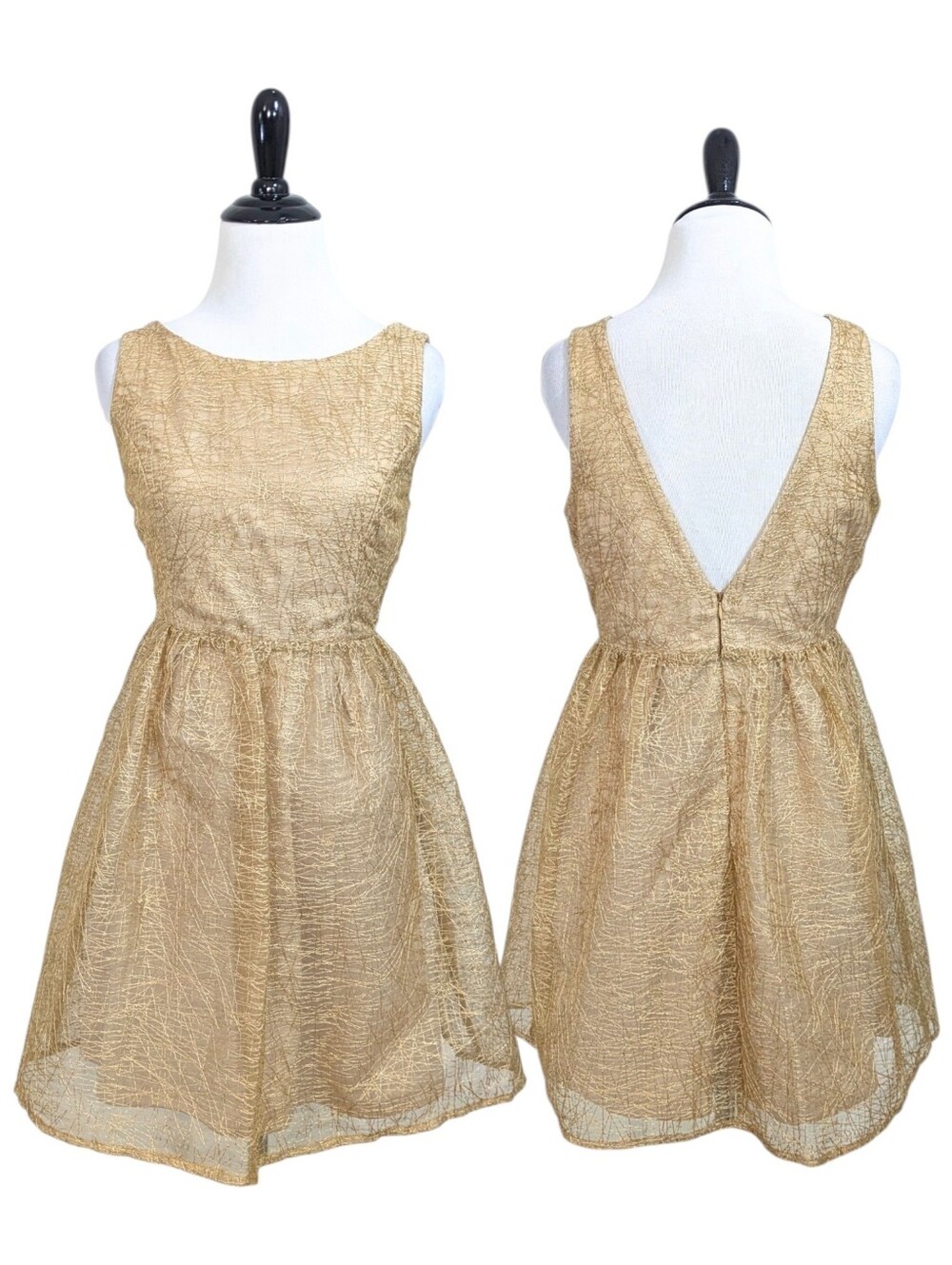 Ark & Co Gold Fit & Flare V-Back Dress - Size Small Womens